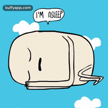 a cartoon of a person saying i 'm asleep with a blue background