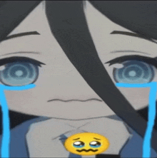 a close up of a crying anime character with tears coming out of her eyes
