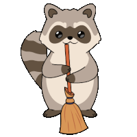 a cartoon of a raccoon holding a broom in its paws
