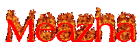 the word measha is written in red with flames coming out of it