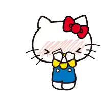 hello kitty is holding a sign that says i love you