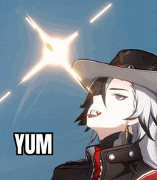 a picture of a person with the word yum on the bottom right
