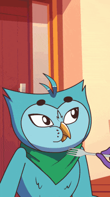 a cartoon of an owl with a green scarf around its neck