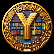a gold coin with a letter y in the center of it