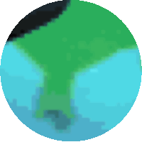 a pixel art drawing of a green and blue circle