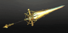 a gold sword with a flame coming out of it is on a black background