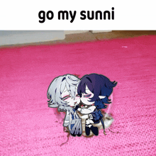 a picture of two anime characters with the words go my sunni