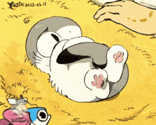 a drawing of a cat laying on its back with the date yogin on the bottom right