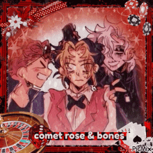 a picture of a group of people with the words comet rose & bones