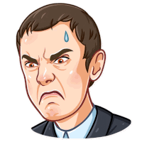a cartoon drawing of a man with a tear running down his forehead
