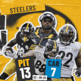 a poster for the steelers shows a man holding a sign that says pit 13 car 7