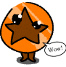 a cartoon drawing of a star with a speech bubble saying wow