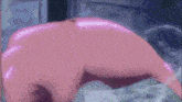 a close up of a pink bubble with a purple background