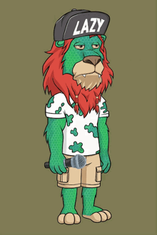 a cartoon of a lion wearing a lazy hat and holding a microphone