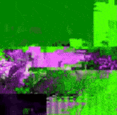 a green and purple background with a blurred image of a building .