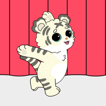 a cartoon drawing of a tiger cub with the number 3 on its chest