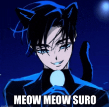 a man with cat ears and the words meow meow suro on the bottom
