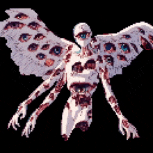 a pixel art of a monster with wings and eyes