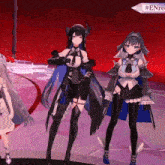 two anime girls are standing next to each other with a sign that says #enre on the bottom