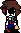 a pixel art drawing of a person wearing a cowboy hat and holding a cane .