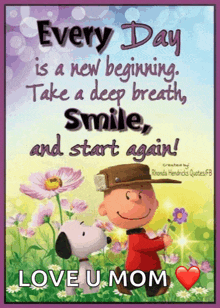 a picture of snoopy and charlie brown with a quote that says love u mom