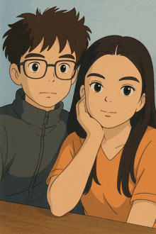 a boy and a girl are sitting next to each other in a cartoon drawing