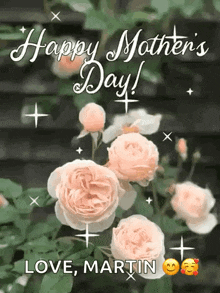 a happy mother 's day greeting card with a bunch of pink roses