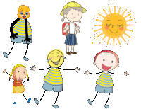 a cartoon drawing of a boy and a girl with the sun in the background