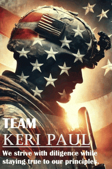 a poster for team keri paul shows a soldier holding a gun
