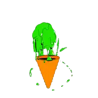 a cartoon drawing of a green ice cream cone with green liquid dripping out of it