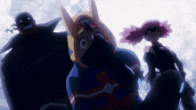 a group of cartoon characters are standing in the dark