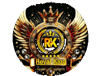 a logo for the royal king team of singers with a crown and wings