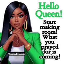a poster that says hello queen start making room