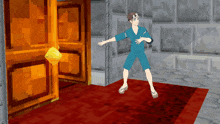 a pixel art drawing of a man in a blue shirt