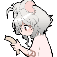 a cartoon drawing of a mouse wearing glasses and a red dress