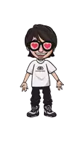a cartoon of a boy wearing a balenciaga t-shirt
