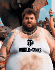 a man with a world of tanks tank top on