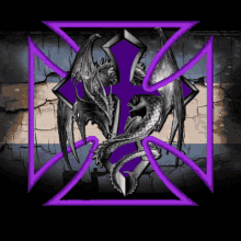 a purple cross with a dragon in the middle