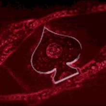 a close up of a red and white object in a dark room