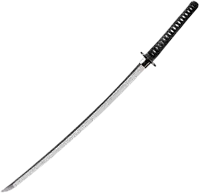 a long samurai sword with a black handle on a white background