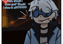 a cartoon of a boy wearing sunglasses with the words " which should i show you should i show it off " on the bottom