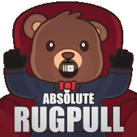 a teddy bear with the words absolute rugpull written on it