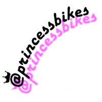 a pink and black logo for princessbikes with a white background