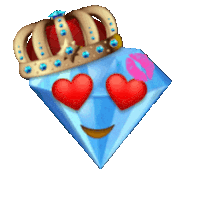 a diamond with a crown on it and hearts in its eyes