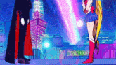 a man and a woman standing in front of a tachiba building