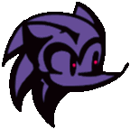 a purple sonic the hedgehog with red eyes is a cartoon character .