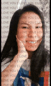 a woman 's face is surrounded by text that says love you