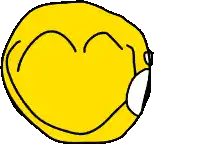 a cartoon drawing of a yellow smiley face with a red eye and a heart shaped mouth .
