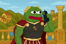 a cartoon of a frog with the number 42 on his chest