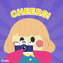 an illustration of a girl holding a camera with the words cheers written on it